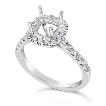 Ladies 18k White gold semi Mount 26RBC diamonds on halo and shank 0.50ct centre stone Not included