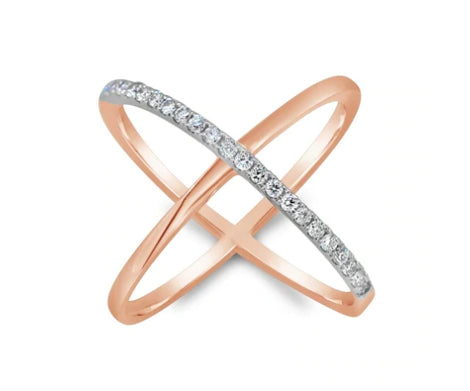 9Ct Rose Gold Diamond Criss Cross Ring 0.35Ct F Vs1