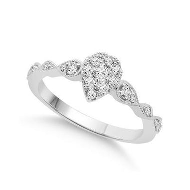 18k white gold Diamond pear shape cluster ring with 0.38F VS1 Diamonds