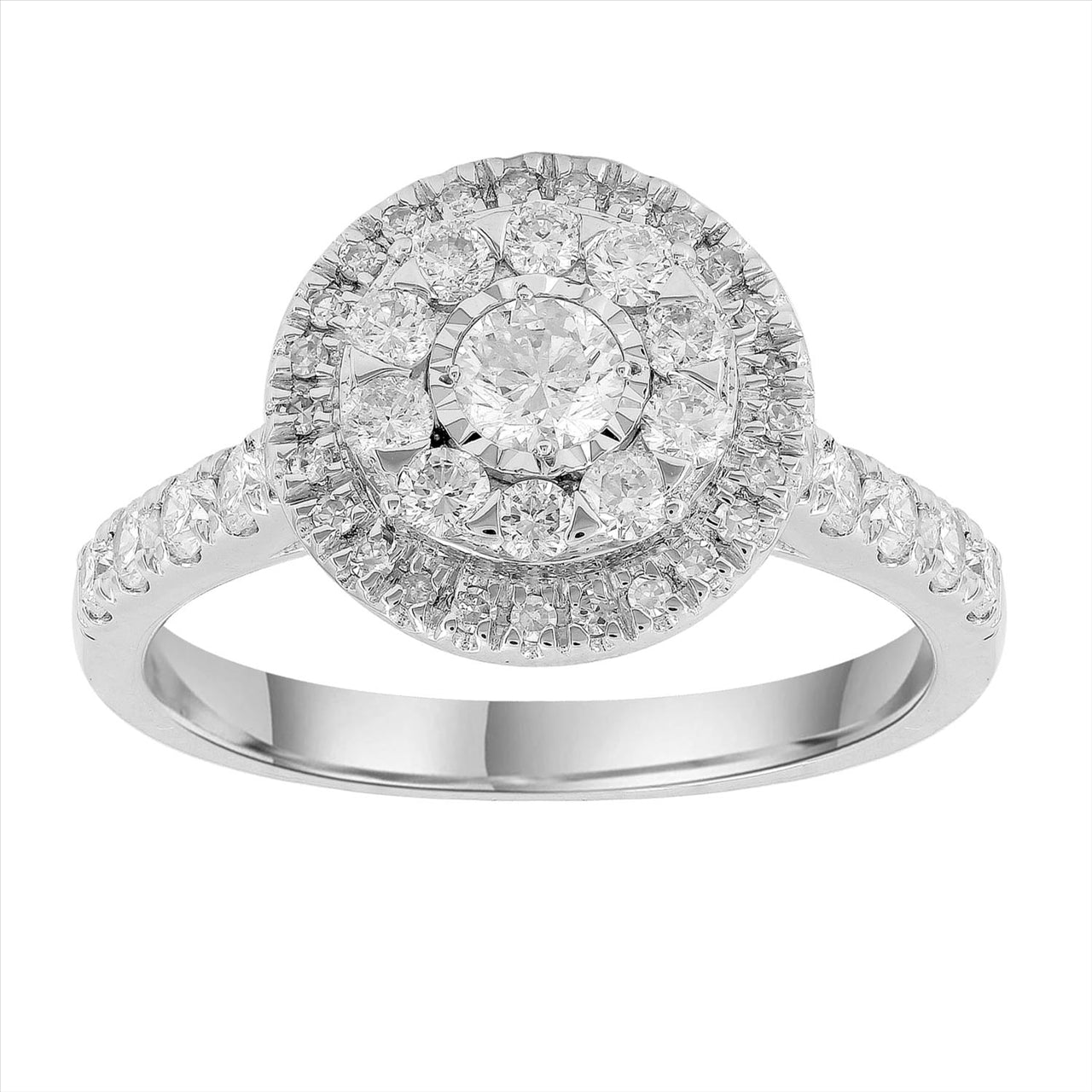 18K white gold Diamond engamgnet ring cluster set with 1ct of Diamonds