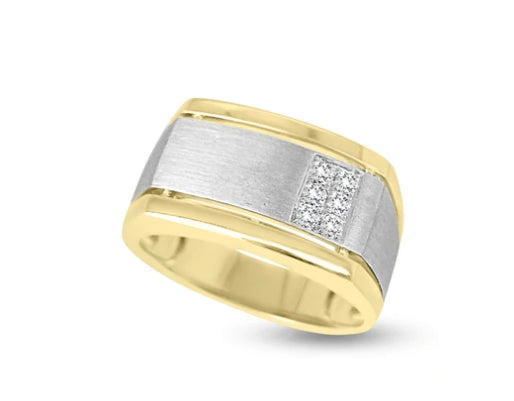 9k two tone yellow and white gold diamond mens dress ring