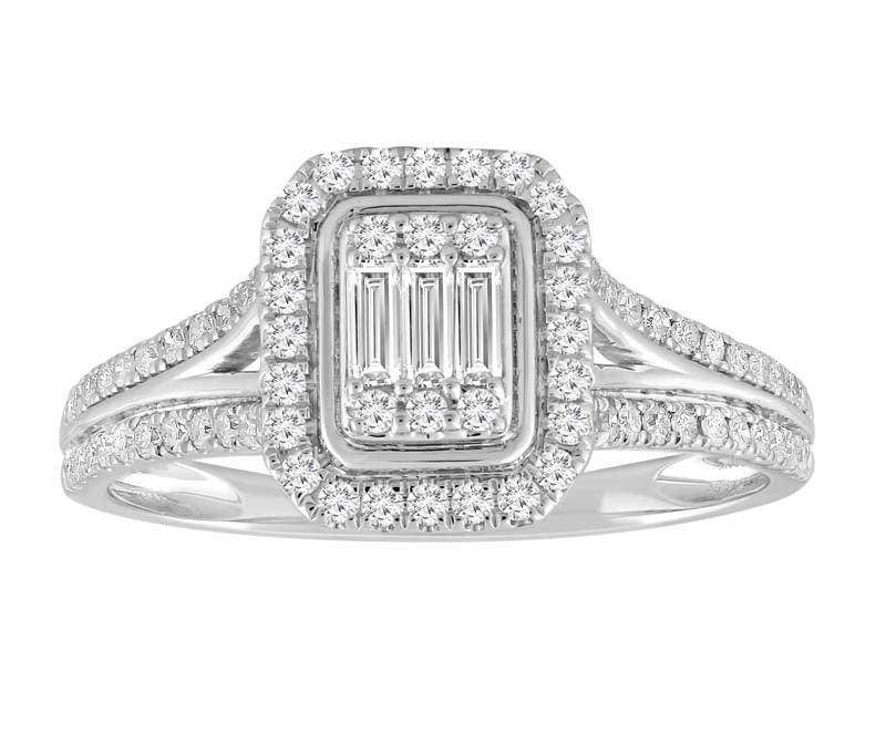 18K W/G Baguette & Round Dia Engagement Ring 0.50 Ct Hi I1