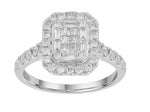 18K W/G Emeral Illusion Set Dia Engagement Ring 1.00Ct