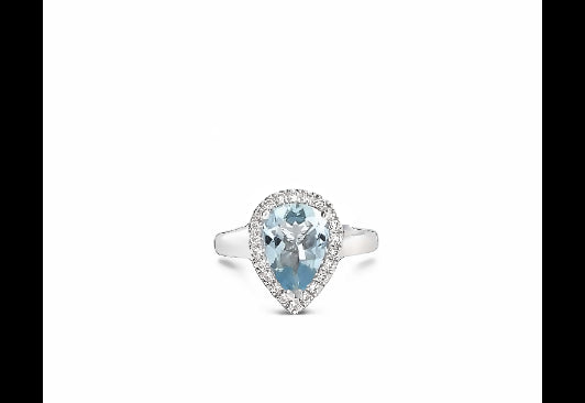 The Grace Stunning Pear shape Aquamarine surrounded By a halo of Diamonds