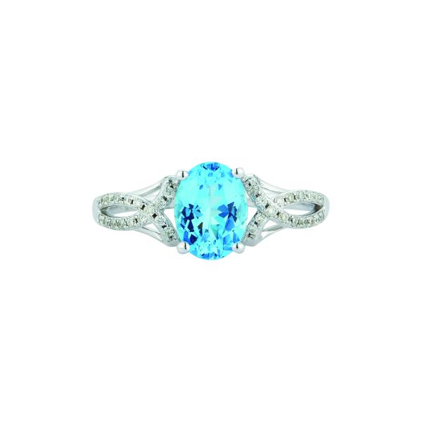 ROYAL COLLECTION 14CT WHITE GOLD BLUE TOPAZ AND DIAMOND RING