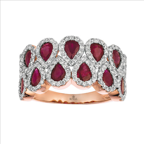 Royal Jewellery 14K Rose Gold Diamond & Ruby 2.25ct Ring