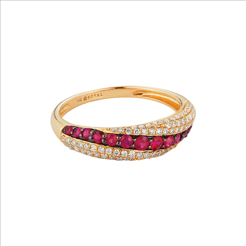 14K YELLOW GOLD RUBY AND DIAMOND RING TDW 0.33ct 0.38ct RUBY