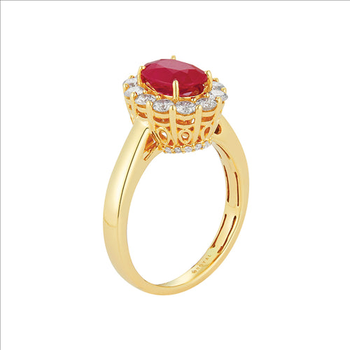 14K YELLOW GOLD RUBY AND DIAMOND RING TDW 0.75ct 1.25ct Ruby