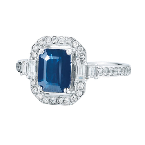 Royal Jewellery 14K White Gold Diamond & Sapphire 1.60ct Ring