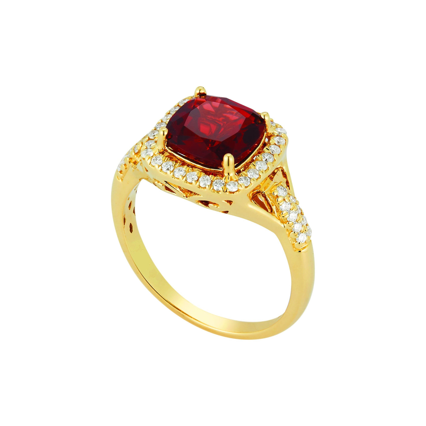 Royal Jewellery 14K Yellow Gold Diamond & Rhodolite Garnet 2.55ct Ring