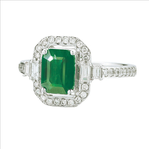 Royal Jewellery 14K White Gold Diamond & Emerald 1.60ct Ring