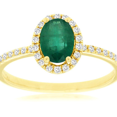 Royal Jewellery 14K Yellow Gold Diamond & Emerald 0.70ct Ring