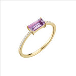 Royal Jewellery 14K Yellow Gold Diamond & Amethyst 0.50ct Ring