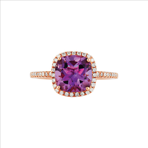 Royal Jewellery 14K Rose Gold Diamond & Amethyst 1.90ct Ring