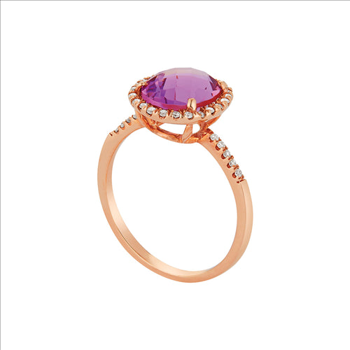 Royal Jewellery 14K Rose Gold Diamond & Amethyst 3.00ct Ring