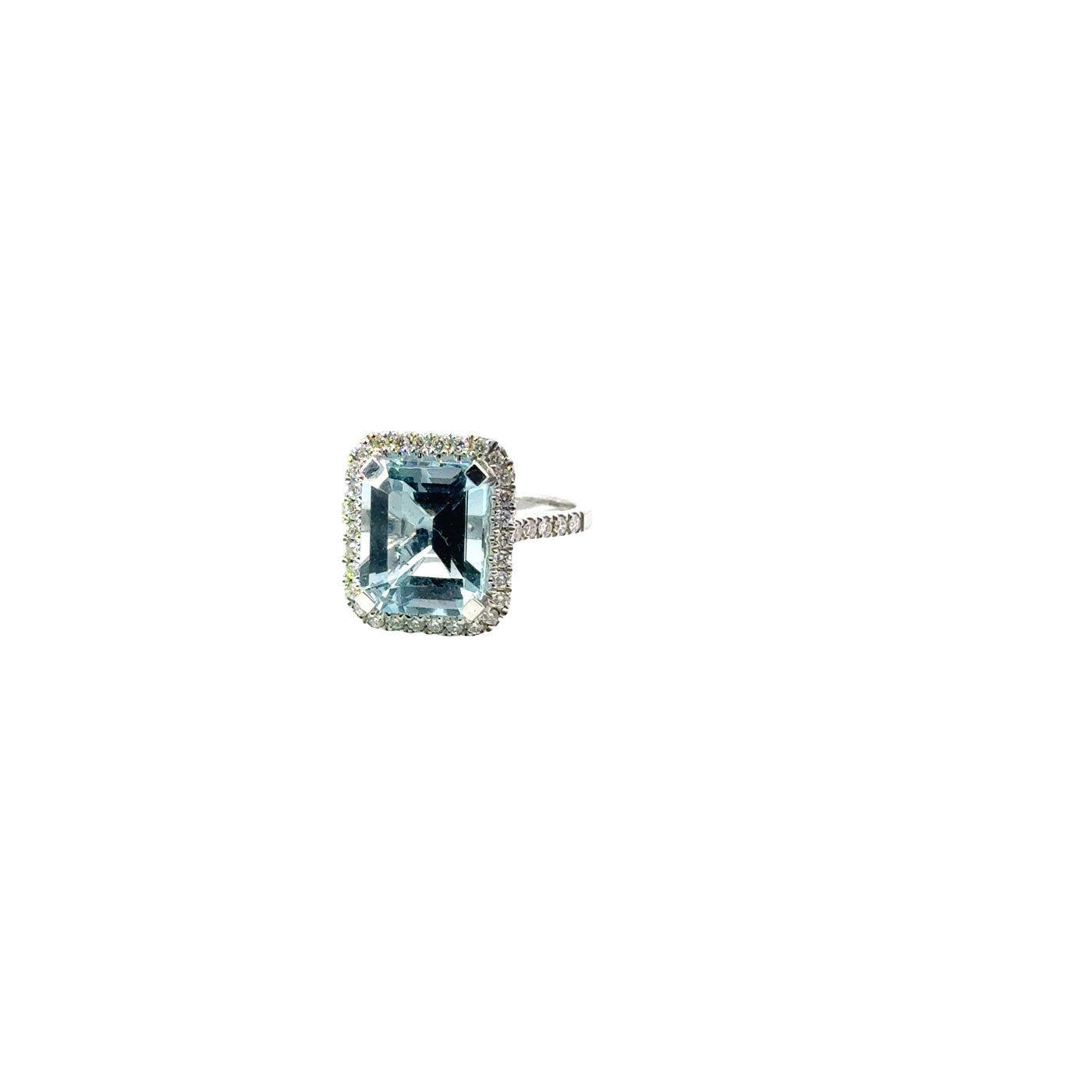 Elegant Aquamarine Ring with Diamond Halo - 18K White Gold