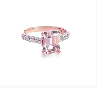 The Mildred, A Stunning 18K Rose Gold Morganite And Diamond Ring