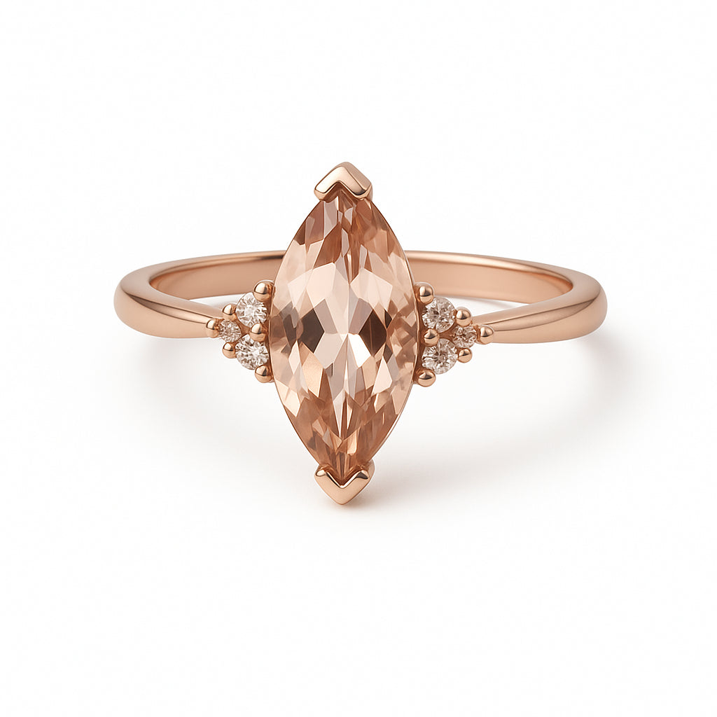 9K Rose Gold Diamond And Morganite Ring