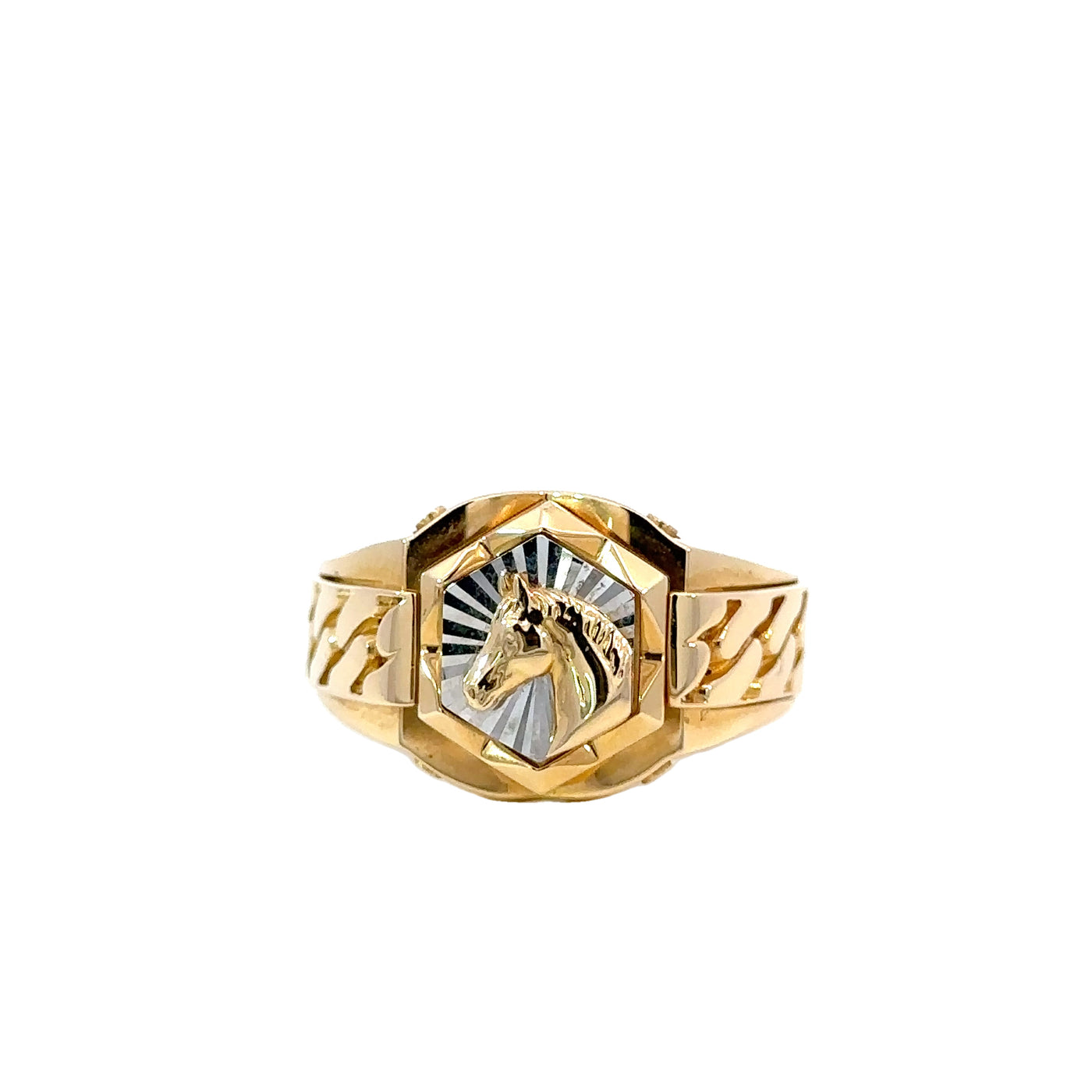 18K Gents Two Tone 3D Horse Signet Ring