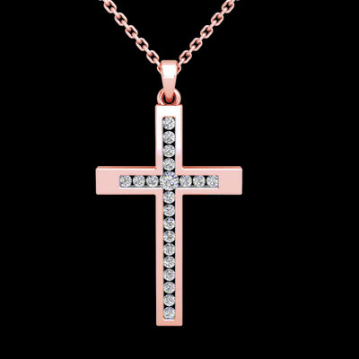 9k RG Diamond Cross Pendant - 21D = 0.15ct.