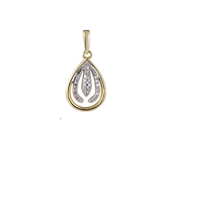 9K Yellow Gold Tear Drop Pendant 0.06CT