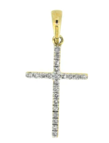 9k yellow gold Diamond cross 0.10