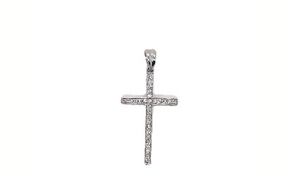 9K white gold DIamond pave set cross 0.15ct