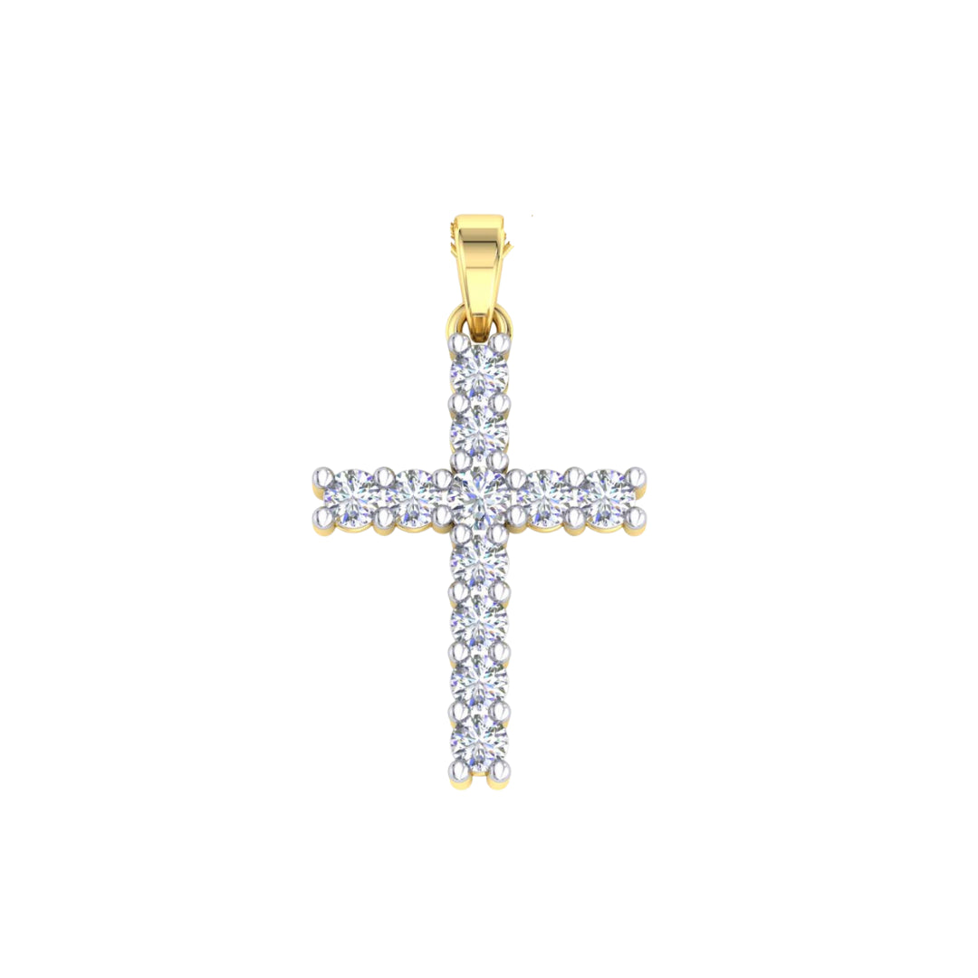 9k YG Diamond Cross Pendant - 11D = 0.55ct.