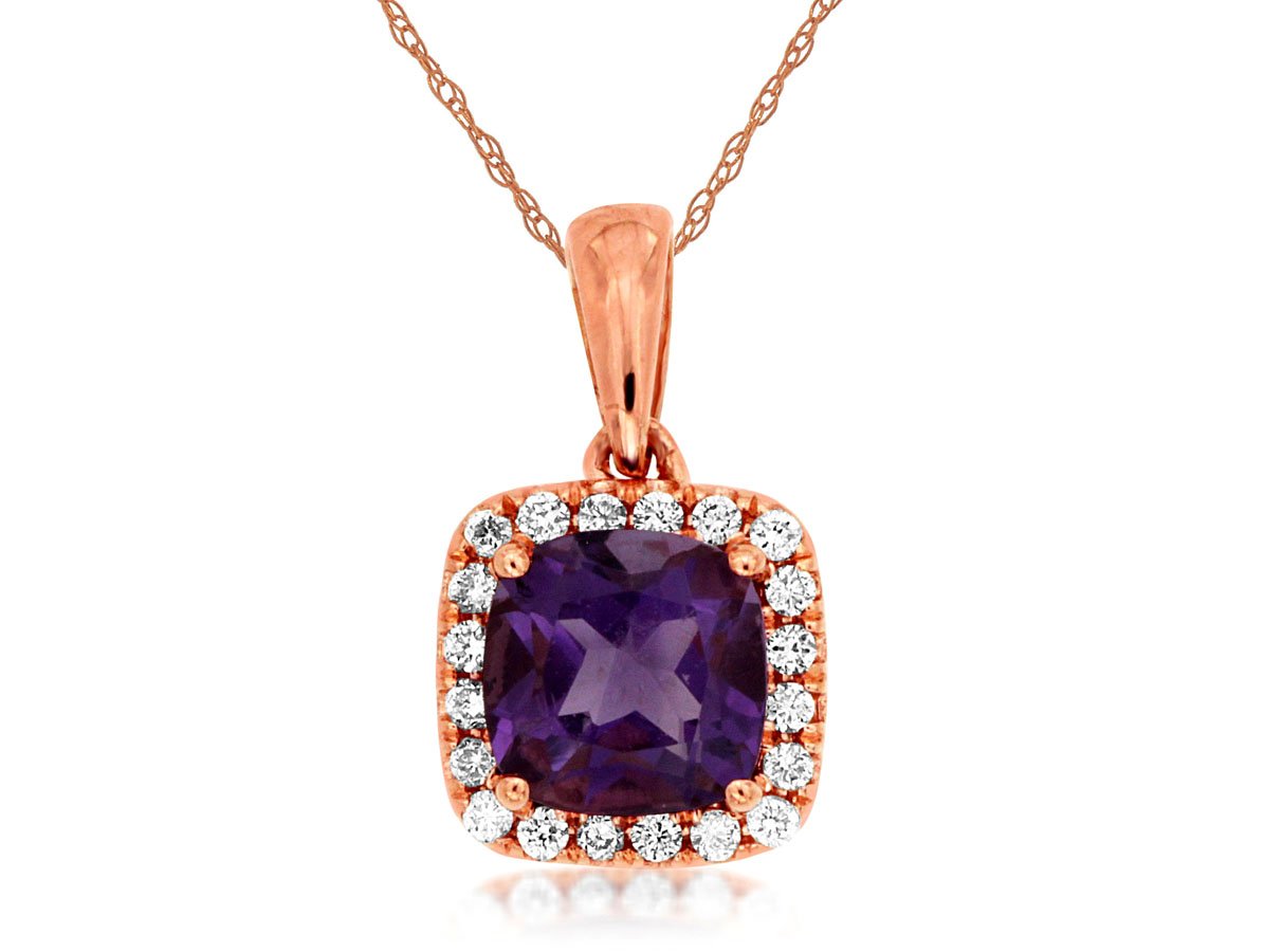 Royal Jewellery 14K Rose Gold Diamond & Amethyst 0.85ct Pendant