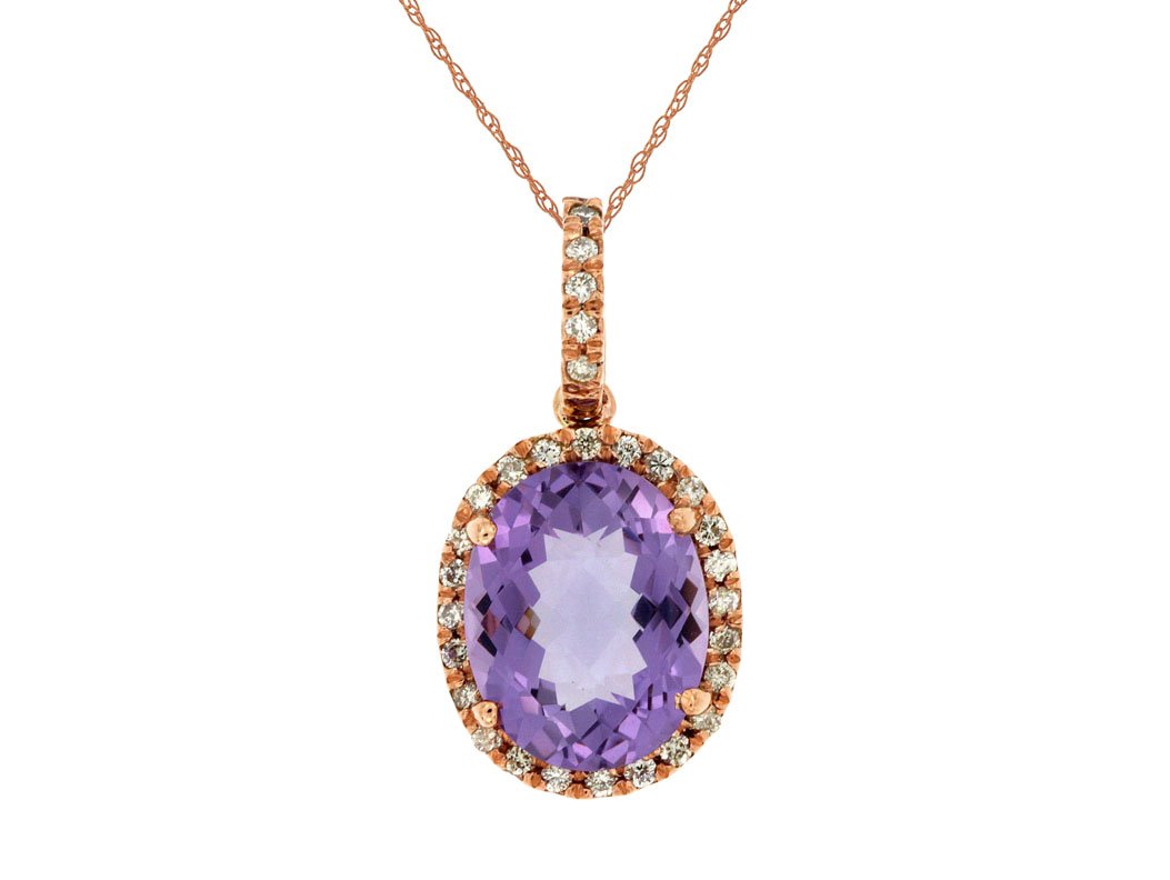 Royal Jewellery 14K Rose Gold Diamond & Amethyst 2.70ct Pendant