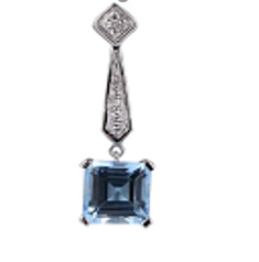 9K White Gold Blue Topaz And Diamond Pedant