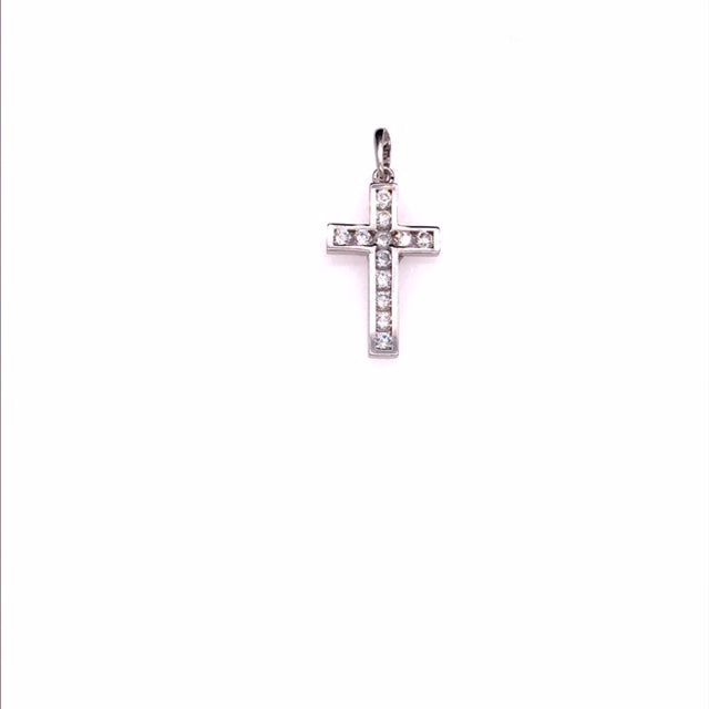 9k WG CZ Cross Pendant 15mm x 11mm. (1.8mm CZ stones)