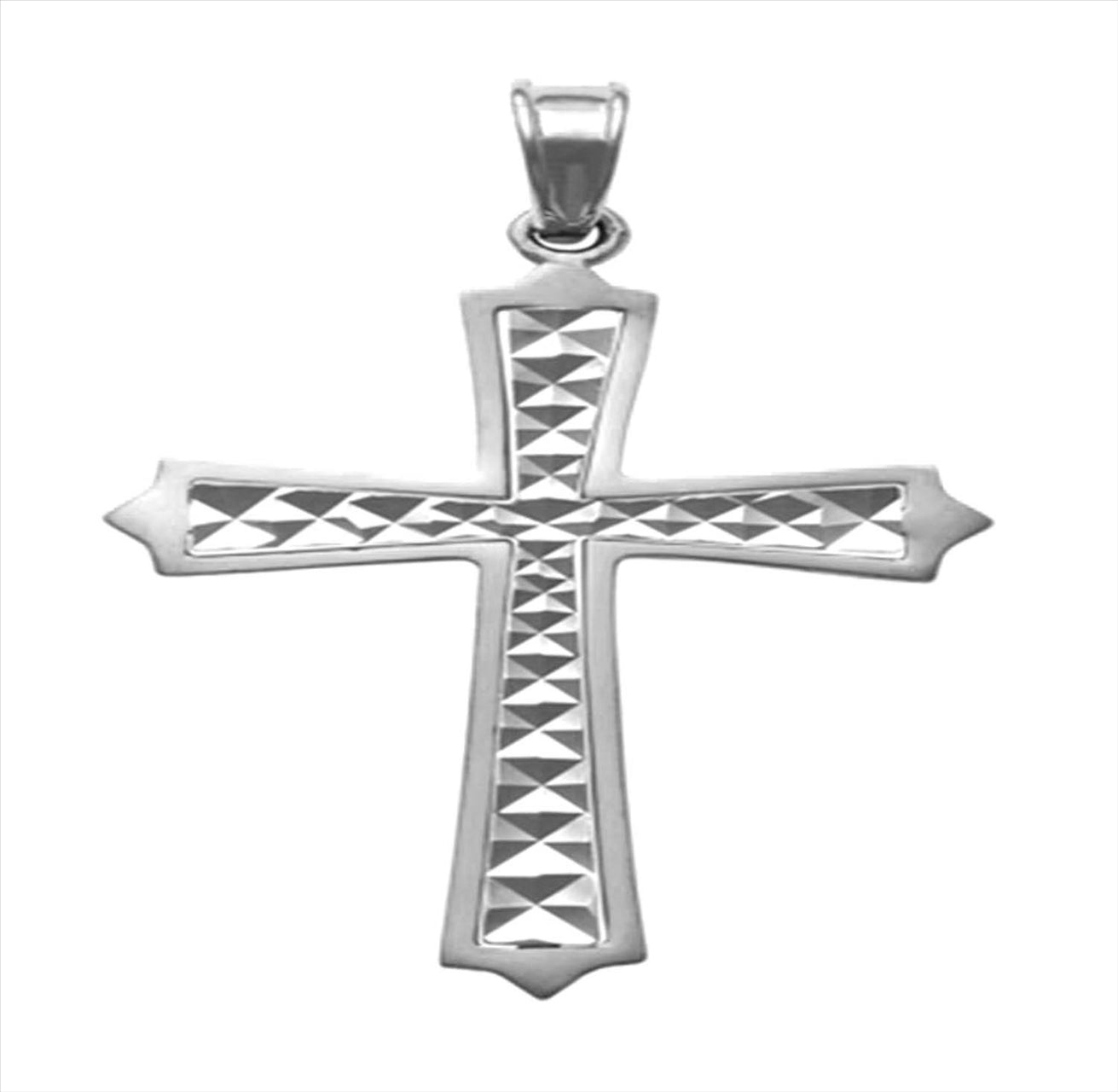 9k WG Pointed Edge Diamond Cut Cross 20x15mm