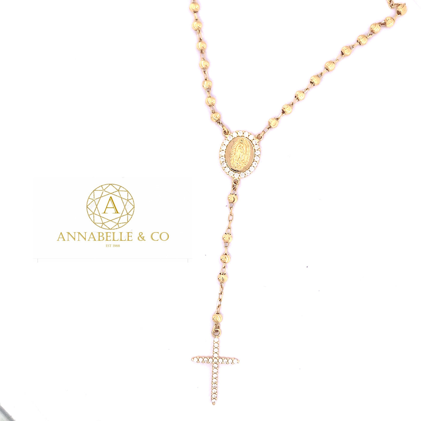 Ladies 9K Yellow Gold Rosary Necklace with CZ