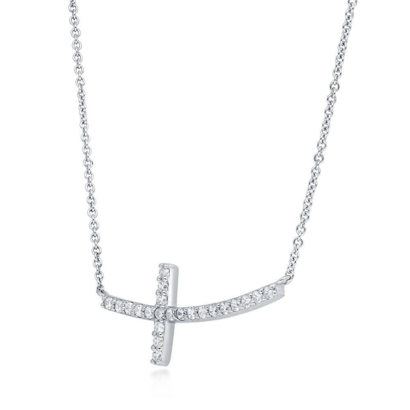 9K WG CZ CROSS NECKLACE