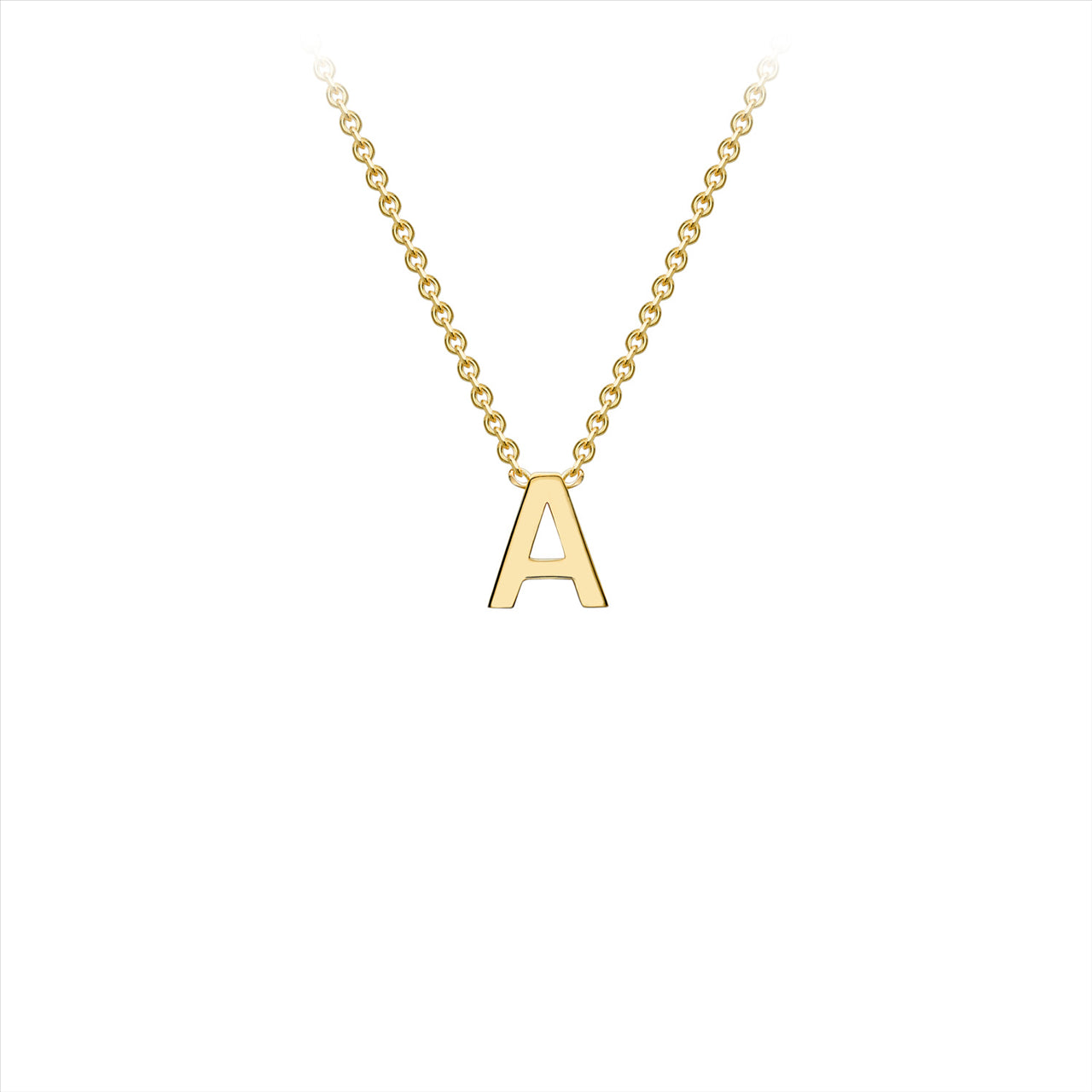 9K Yellow gold intial A attached to chain 38cm+5cmPetite
