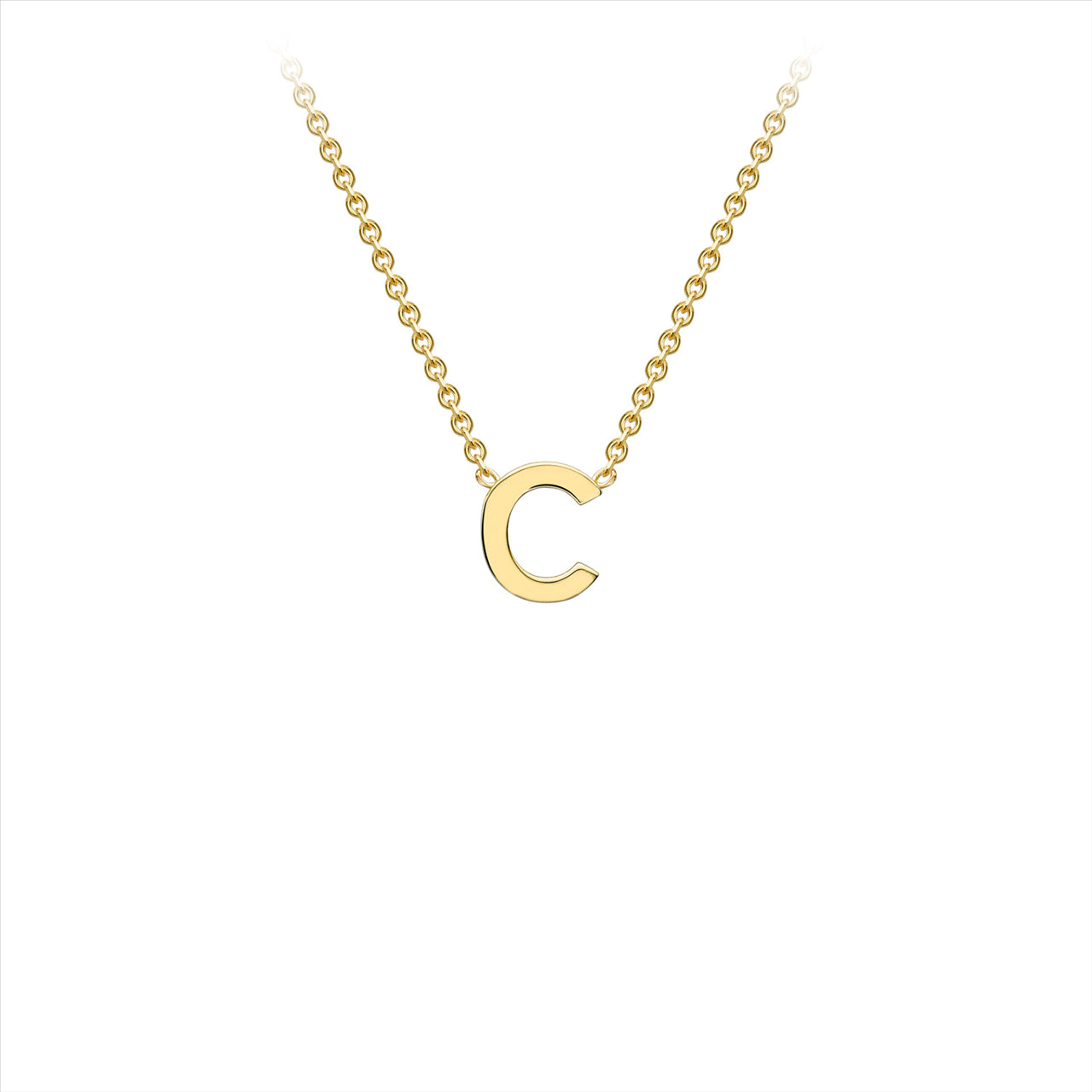 9K Yellow gold intial C attached to chain 38cm+5cmPetite
