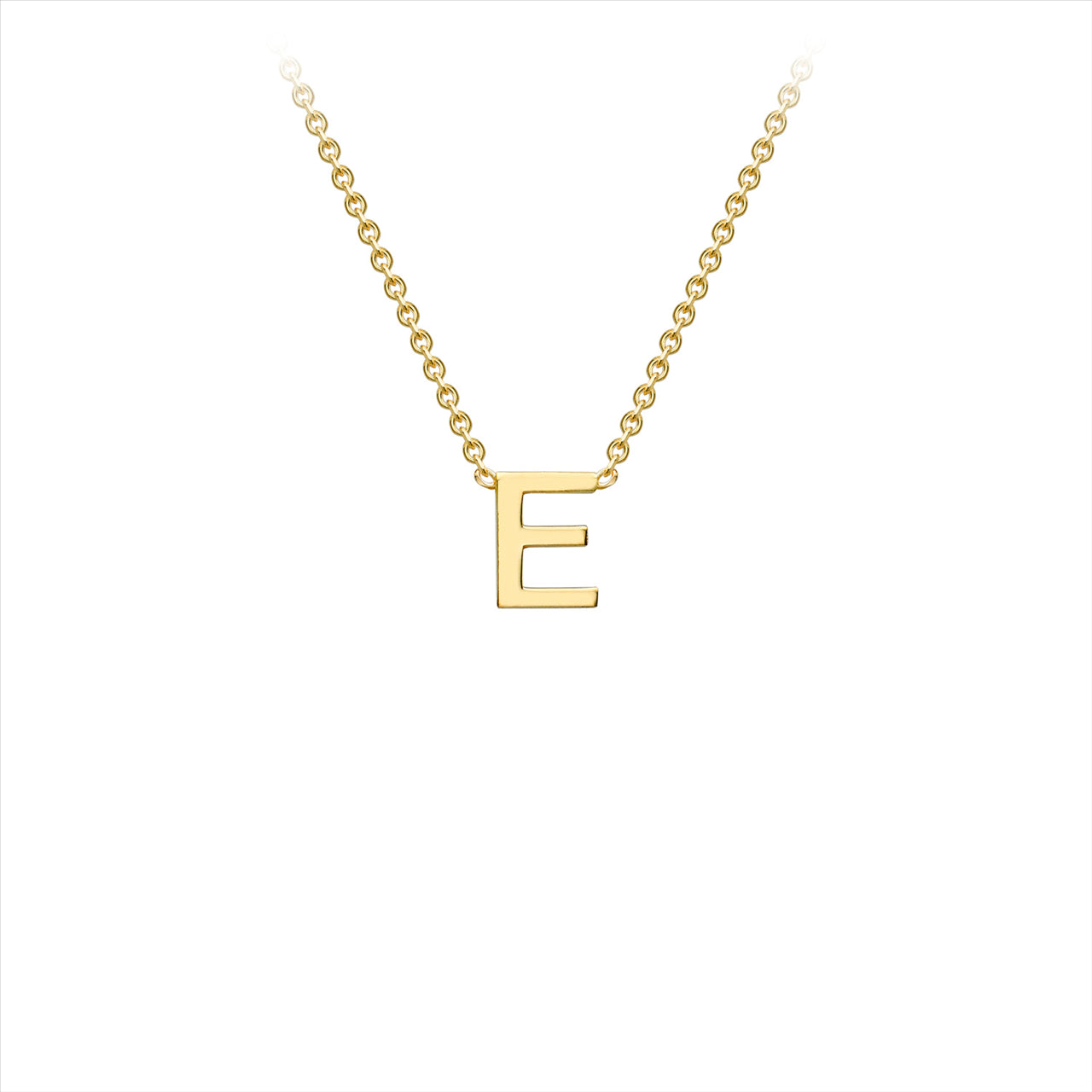 9K Yellow gold intial E attached to chain 38cm+5cmPetite