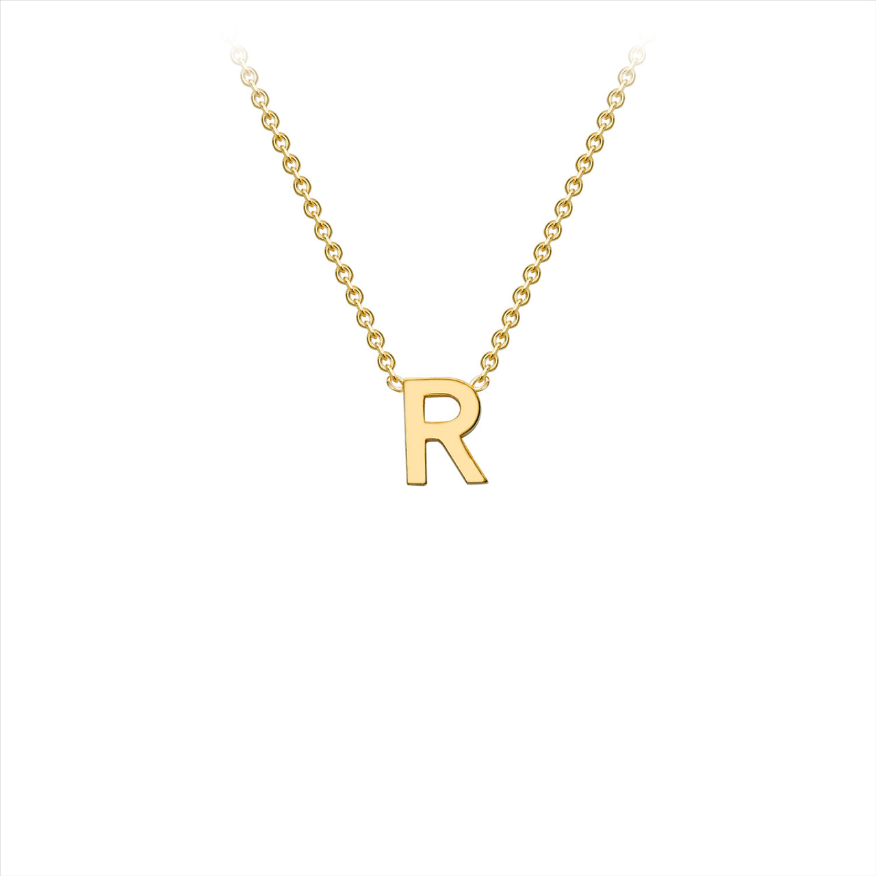 9K Yellow gold intial R attached to chain 38cm+5cmPetite