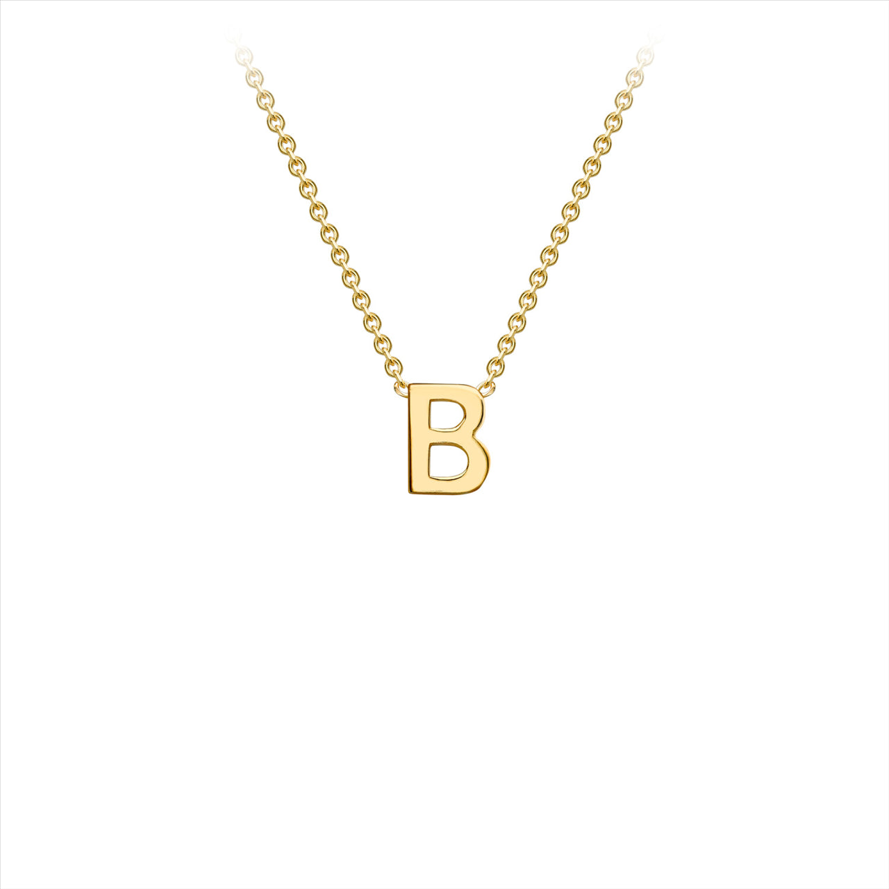 9K Yellow gold intial B attached to chain 38cm+5cmPetite