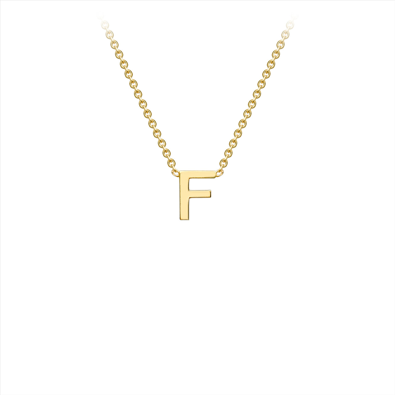 9K Yellow gold intial F attached to chain 38cm+5cmPetite