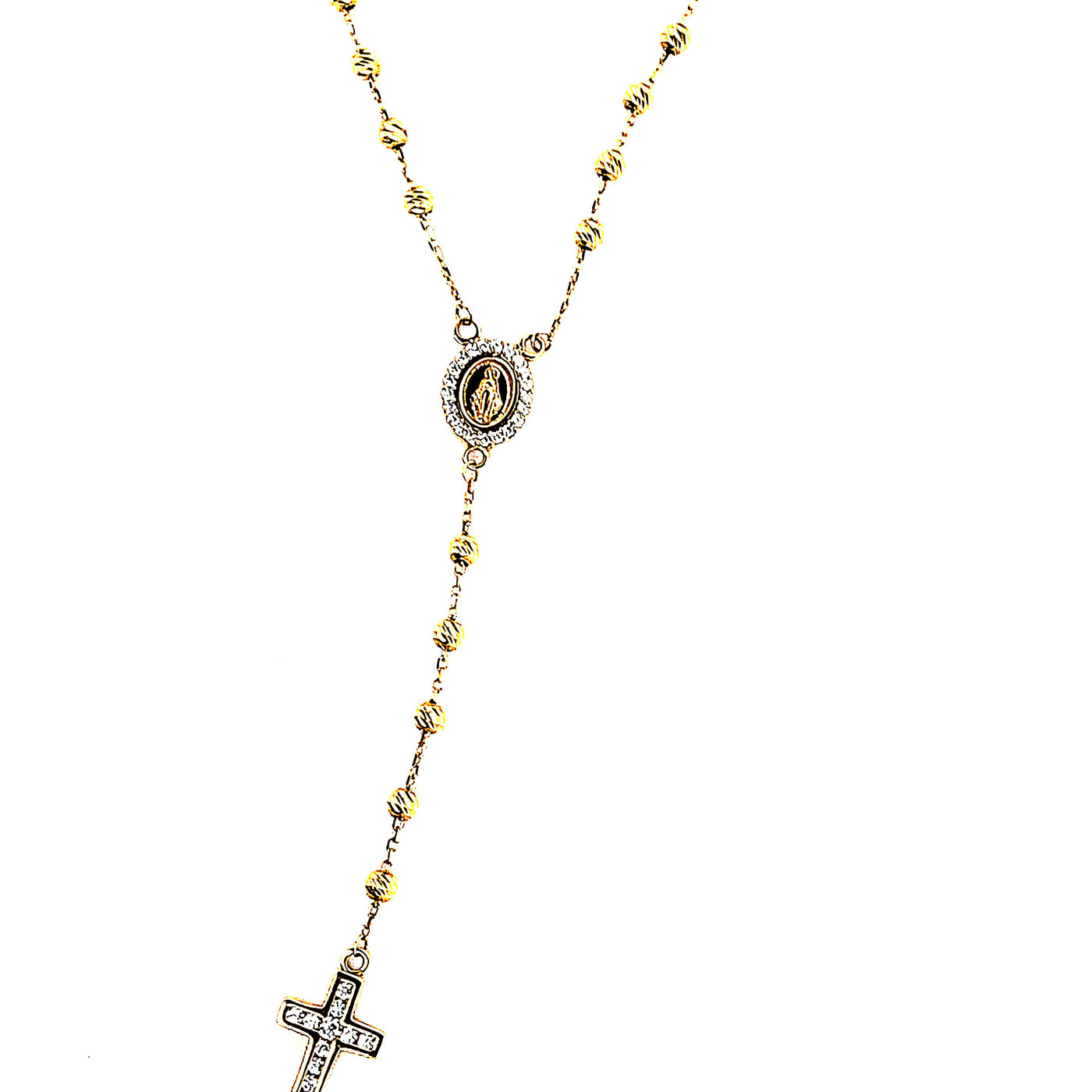 18k yellow Gold diamond cut cz rosary