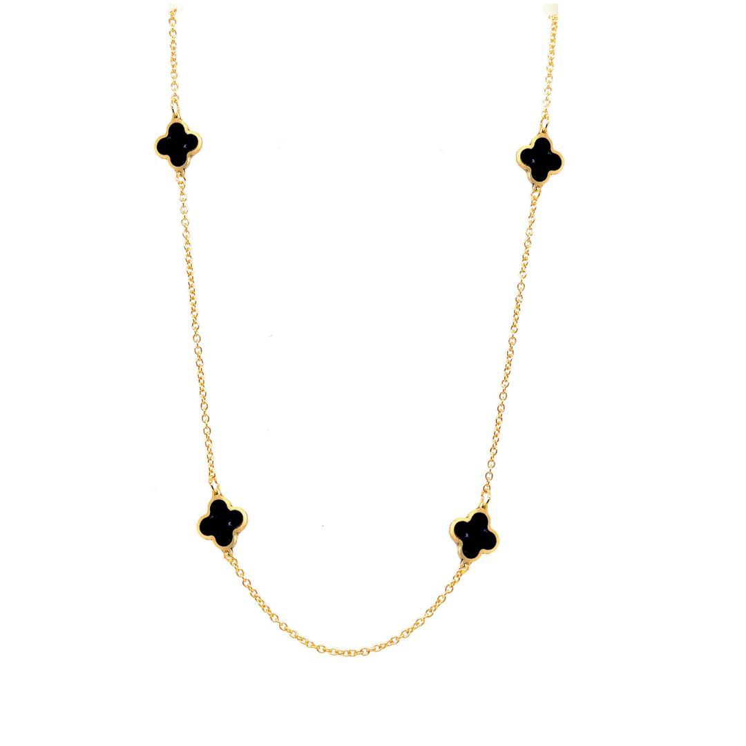 9KT Italian Gold Necklace with 5 Onyx Embellishments. 40 cm + 5 cm.