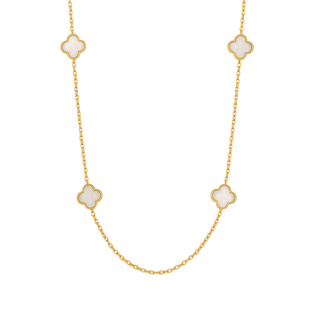 9Kt Italian Gold Necklace With 5 Mother Of Pearl Embellishments. 40 Cm + 5 Cm.