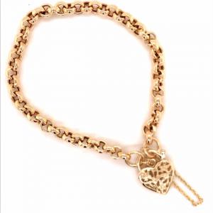 9k YG Hollow Belcha Bracelet 19cm with safety chain & filigree padlock
