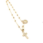 9k Yellow gold diamond cut rosary bracelet with cz on cross and mary