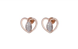 9K rose gold daimonds studs heart shape