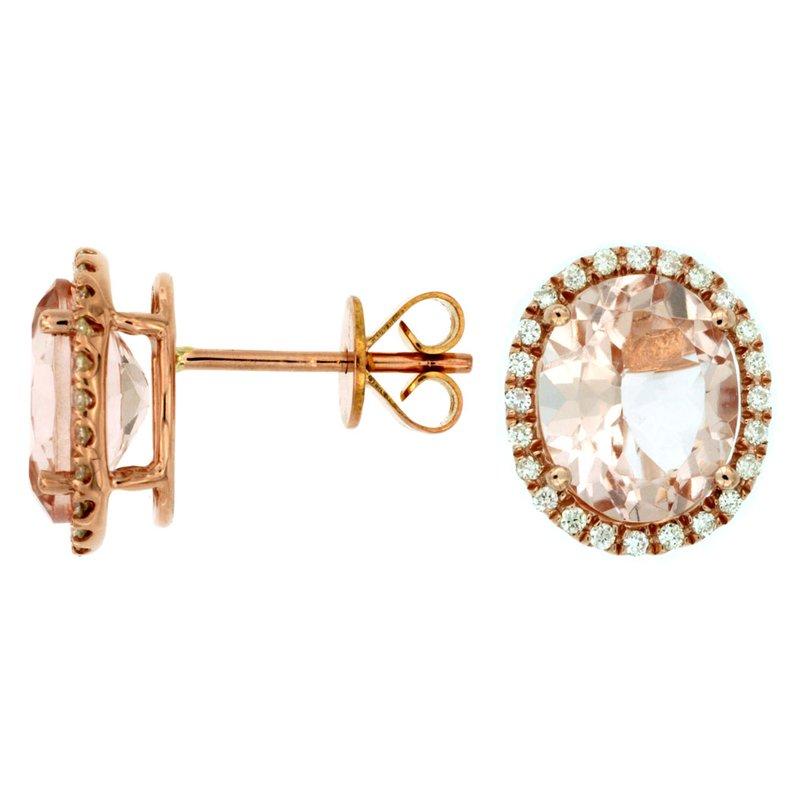 Royal Jewellery 14K Rose Gold Diamond & Morganite 5.20ct Stud Earrings