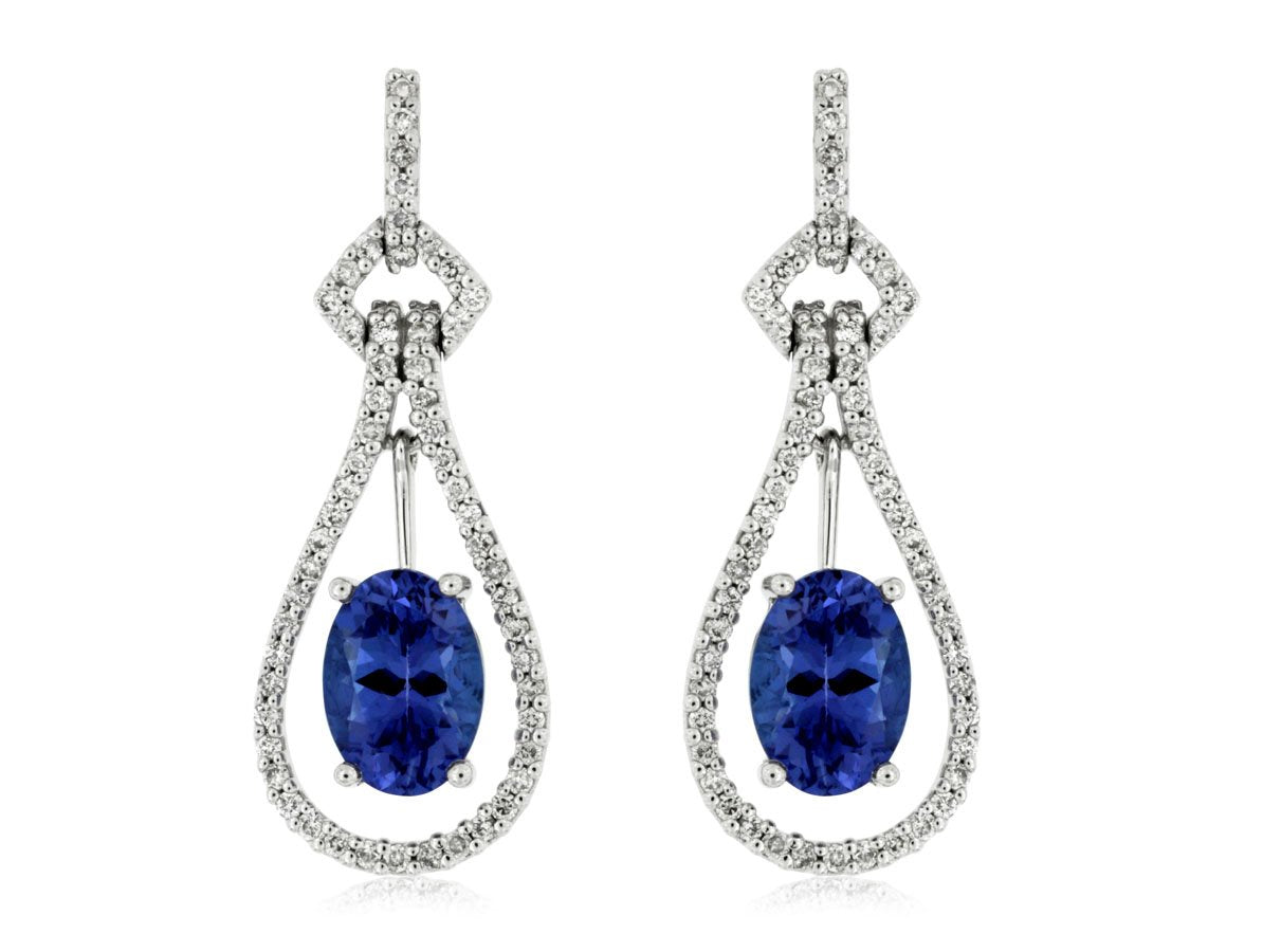 Royal Jewellery 14K White Gold Diamond & Tanzanite 1.70ct Earrings