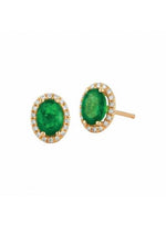 Royal Jewellery 14K Yellow Gold Diamond & Emerald 1.40ct Earrings